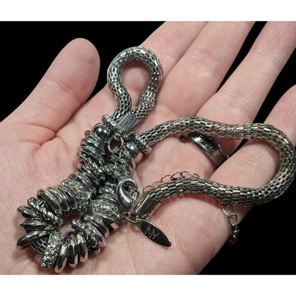 NY & Company Brutalist Glam Silver Tone Mesh Tube Necklace - Picture 6 of 6